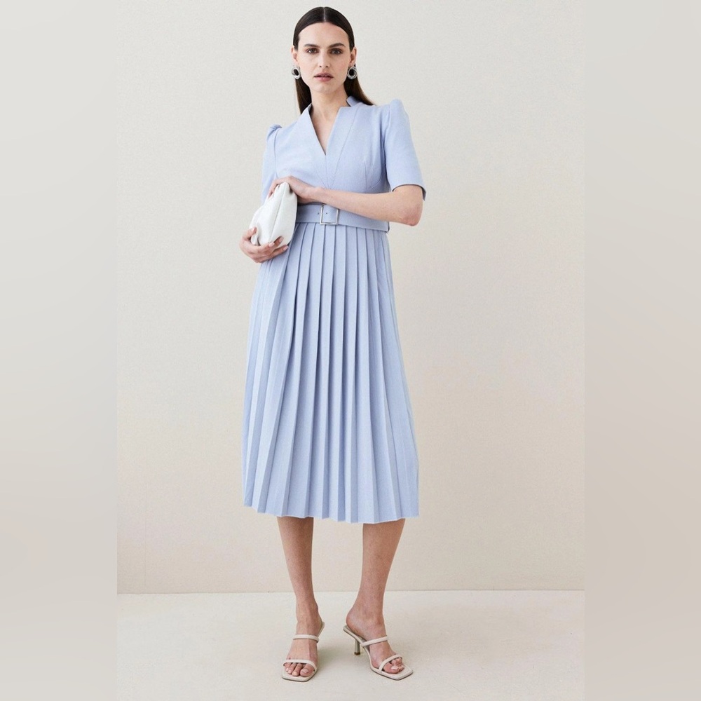 NWT KAREN MILLEN Structured Crepe Forever Pleat Belted Midi Dress $439 - Picture 12 of 14